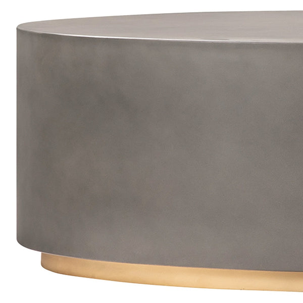 Homeroots 28" Gray And Brass Concrete And Brass Oval Coffee Table   520637
