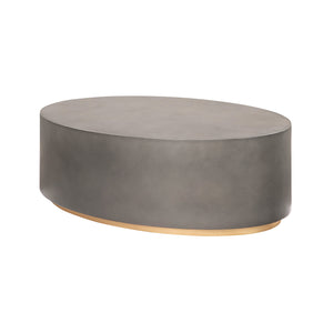 Homeroots 28" Gray And Brass Concrete And Brass Oval Coffee Table   520637