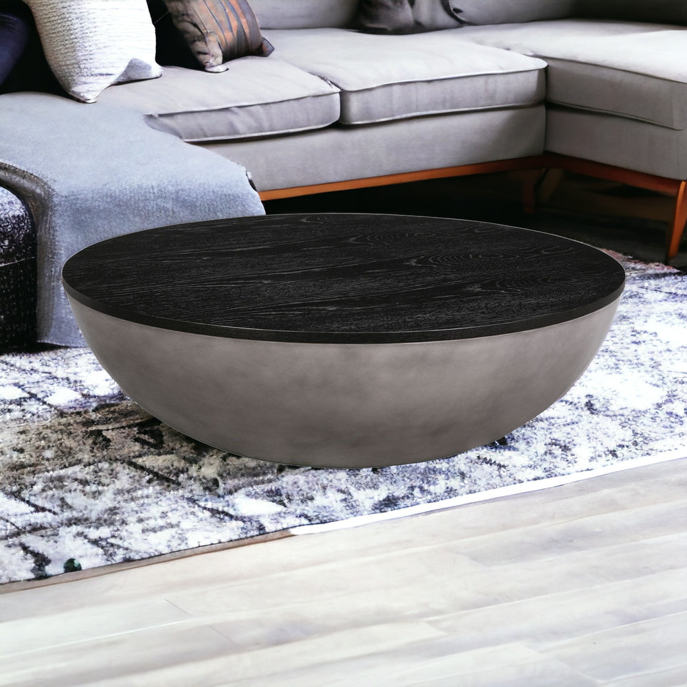 Homeroots 48" Black And Gray Solid Wood And Concrete Round Coffee Table   520638