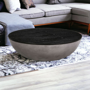 Homeroots 48" Black And Gray Solid Wood And Concrete Round Coffee Table   520638