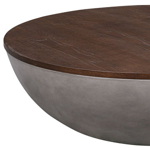 Homeroots 48" Brown And Gray Solid Wood And Concrete Round Coffee Table   520639