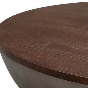 Homeroots 48" Brown And Gray Solid Wood And Concrete Round Coffee Table   520639