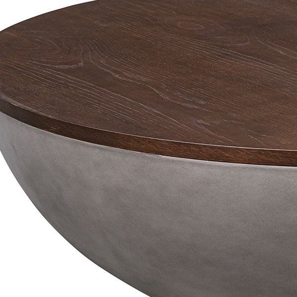 Homeroots 48" Brown And Gray Solid Wood And Concrete Round Coffee Table   520639