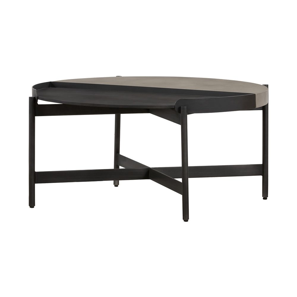 Homeroots 32" Gray And Black Concrete And Metal Round Coffee Table   520641