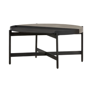 Homeroots 32" Gray And Black Concrete And Metal Round Coffee Table   520641