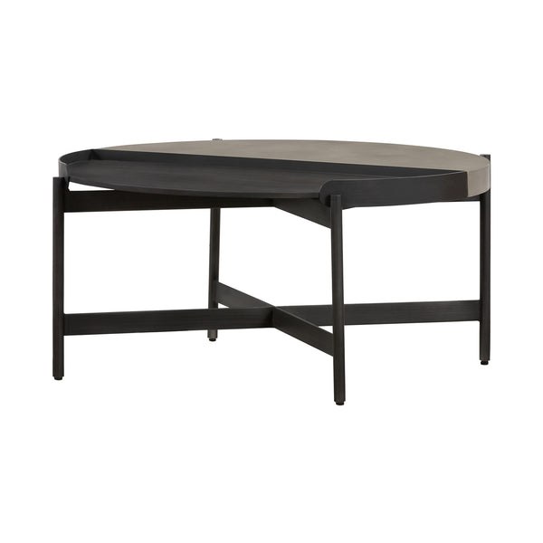 Homeroots 32" Gray And Black Concrete And Metal Round Coffee Table   520641