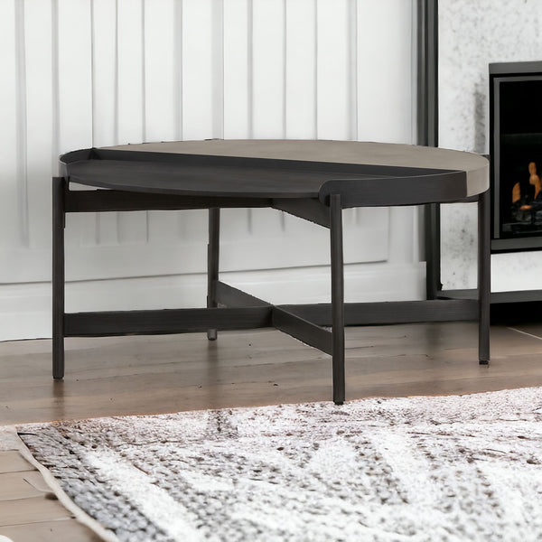 Homeroots 32" Gray And Black Concrete And Metal Round Coffee Table   520641