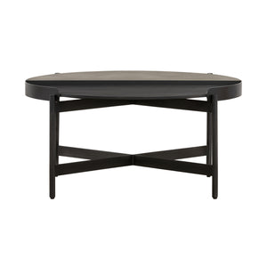 Homeroots 32" Gray And Black Concrete And Metal Round Coffee Table   520641