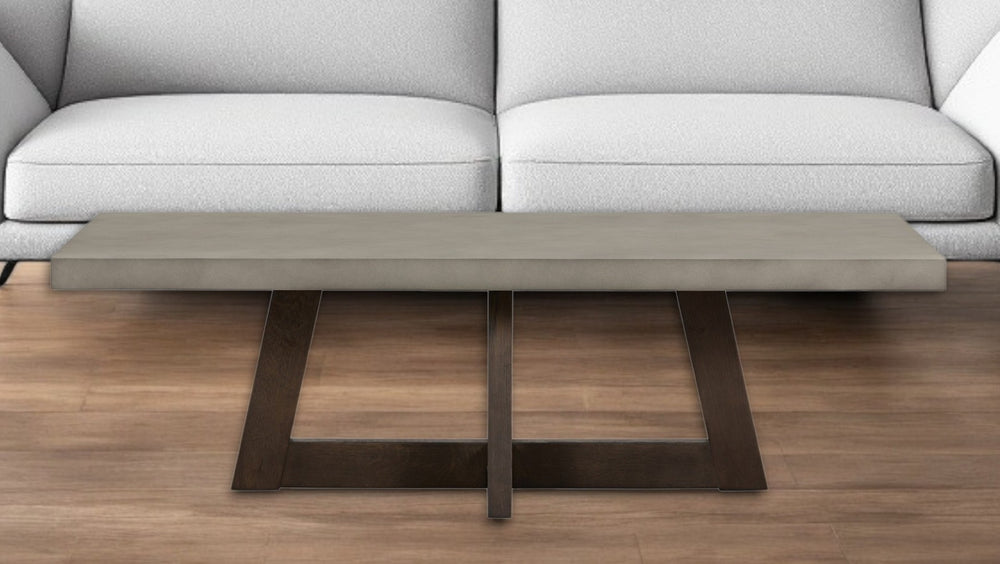 HomeRoots 55" Stylish Gray Concrete Coffee Table with Brown Solid Wood Base – Modern Industrial Design for Any Space 520642