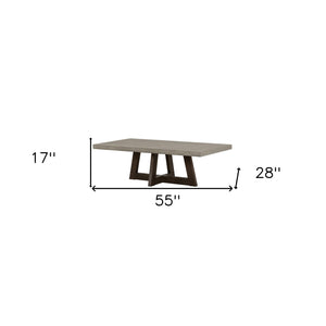Homeroots 55" Gray And Brown Concrete And Solid Wood Coffee Table   520642