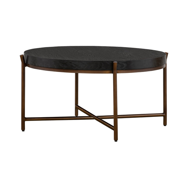 Homeroots 32" Black And Brown Solid Wood And Metal Round Coffee Table   520643