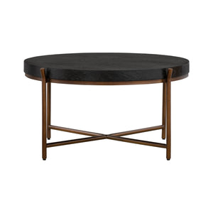 Homeroots 32" Black And Brown Solid Wood And Metal Round Coffee Table   520643