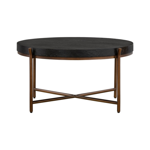 Homeroots 32" Black And Brown Solid Wood And Metal Round Coffee Table   520643