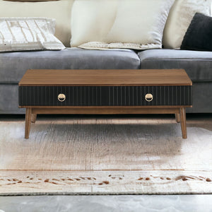 Homeroots 47" Brown And Black Coffee Table With Two Drawers   520644