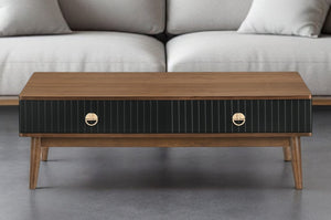 HomeRoots 47" Brown and Black Coffee Table with Storage Drawers - Stylish Modern Design for Any Room Decor 520644