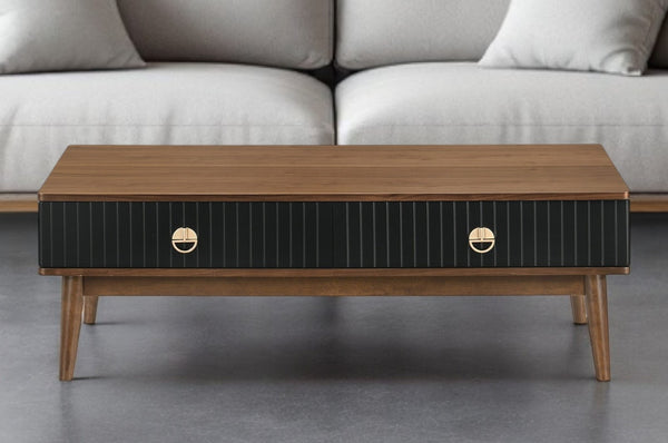 HomeRoots 47" Brown and Black Coffee Table with Storage Drawers - Stylish Modern Design for Any Room Decor 520644