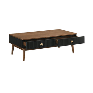 Homeroots 47" Brown And Black Coffee Table With Two Drawers   520644