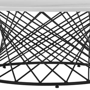 Homeroots 36" White And Black Genuine Marble And Metal Round Coffee Table   520646