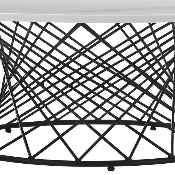 Homeroots 36" White And Black Genuine Marble And Metal Round Coffee Table   520646