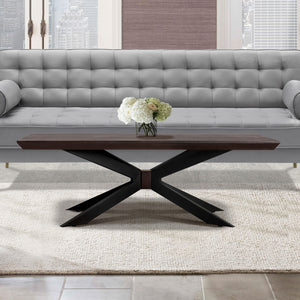 Homeroots 55" Brown And Black Solid Wood And Metal Coffee Table   520647