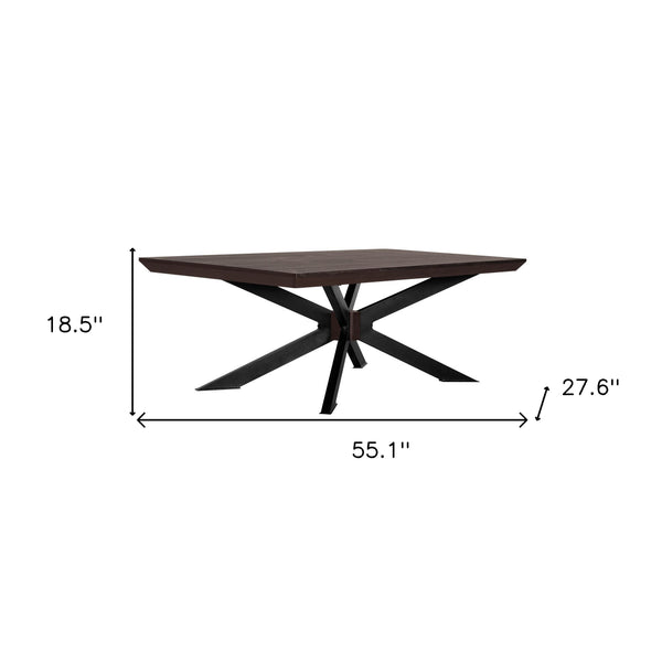Homeroots 55" Brown And Black Solid Wood And Metal Coffee Table   520647