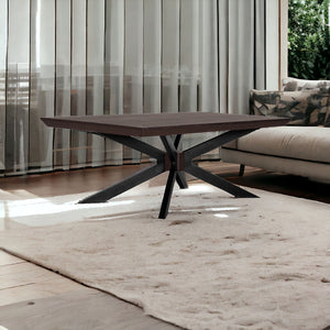 Homeroots 55" Brown And Black Solid Wood And Metal Coffee Table   520647