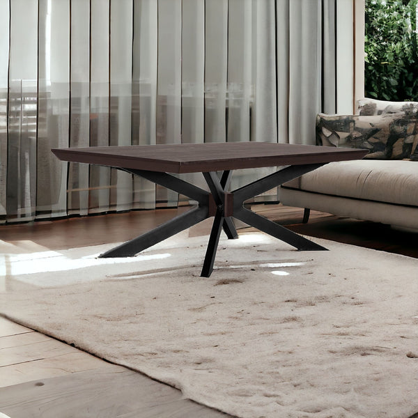 Homeroots 55" Brown And Black Solid Wood And Metal Coffee Table   520647