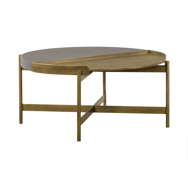 Homeroots 32" Gray And Brass Concrete And Metal Round Coffee Table   520648