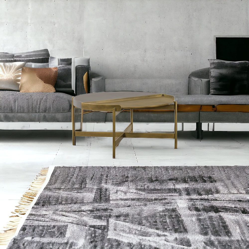 Homeroots 32" Gray And Brass Concrete And Metal Round Coffee Table   520648