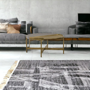 Homeroots 32" Gray And Brass Concrete And Metal Round Coffee Table   520648