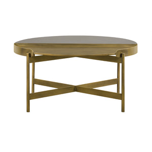 Homeroots 32" Gray And Brass Concrete And Metal Round Coffee Table   520648