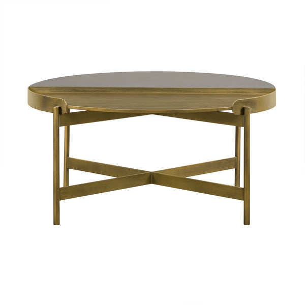 Homeroots 32" Gray And Brass Concrete And Metal Round Coffee Table   520648