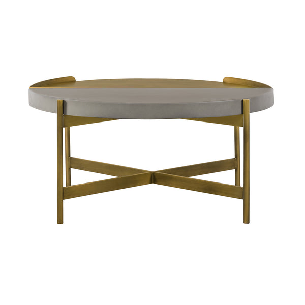 Homeroots 32" Gray And Brass Concrete And Metal Round Coffee Table   520648