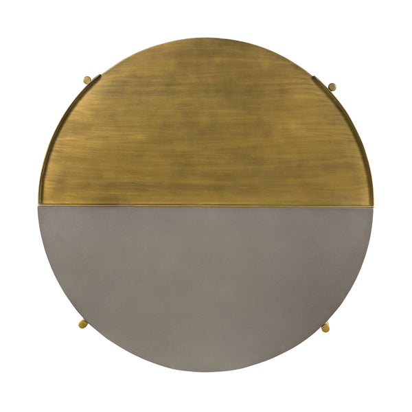 Homeroots 32" Gray And Brass Concrete And Metal Round Coffee Table   520648