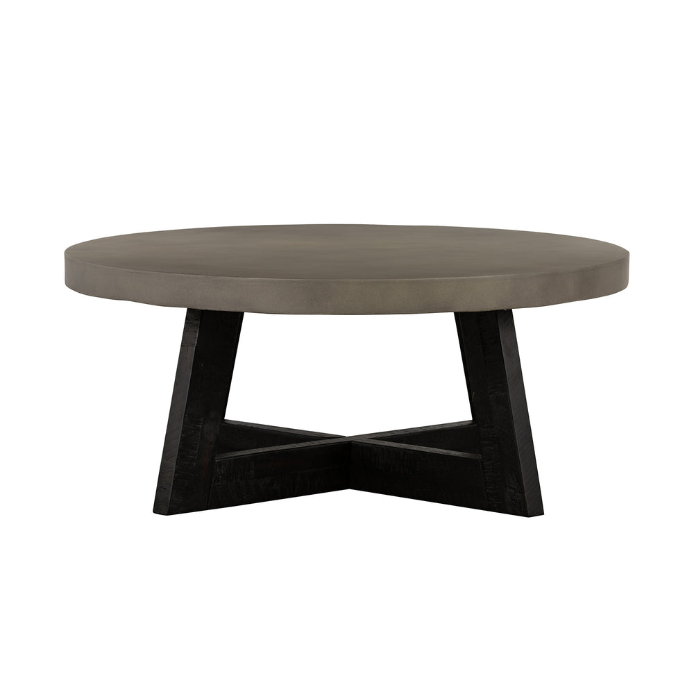 Homeroots 36" Gray And Black Concrete And Solid Wood Round Coffee Table   520650