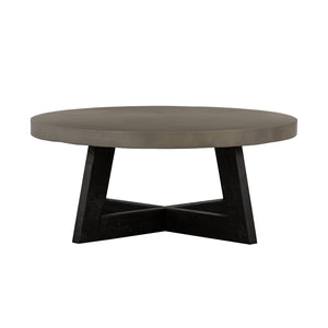 Homeroots 36" Gray And Black Concrete And Solid Wood Round Coffee Table   520650