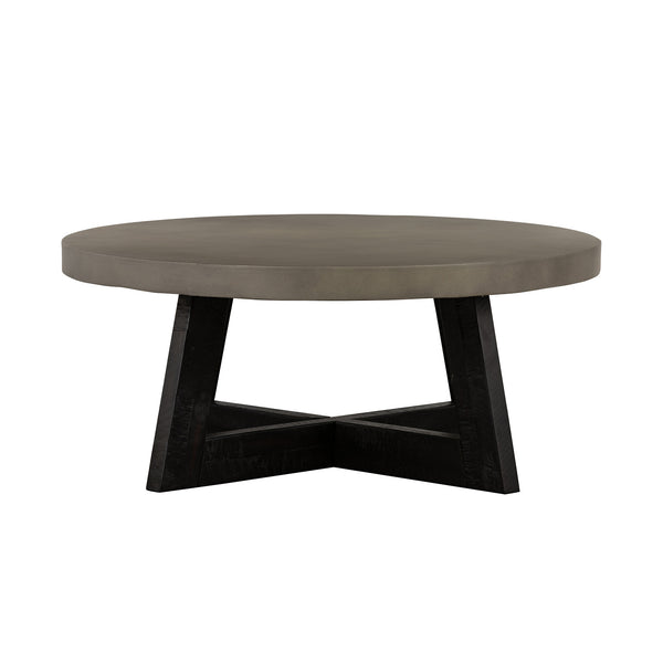 Homeroots 36" Gray And Black Concrete And Solid Wood Round Coffee Table   520650
