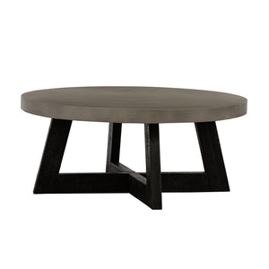 Homeroots 36" Gray And Black Concrete And Solid Wood Round Coffee Table   520650