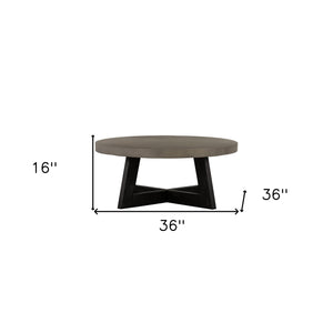 Homeroots 36" Gray And Black Concrete And Solid Wood Round Coffee Table   520650