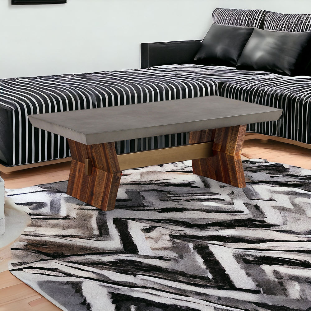 Homeroots 26" Gray And Brown Concrete And Solid Wood Coffee Table   520651