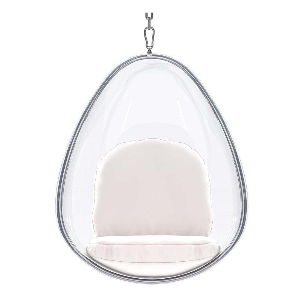 Homeroots 47" White And Silver Acrylic And Faux Leather Oval Balloon Chair   520656