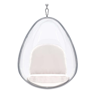 Homeroots 47" White And Silver Acrylic And Faux Leather Oval Balloon Chair   520656