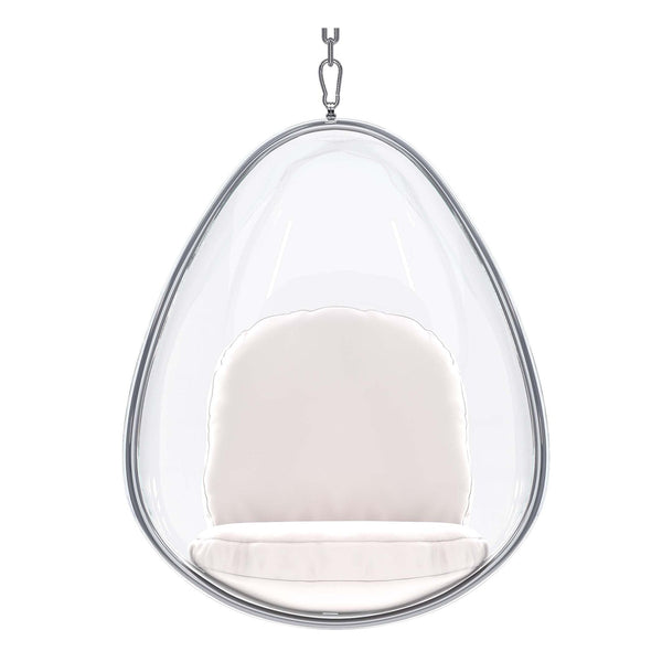 Homeroots 47" White And Silver Acrylic And Faux Leather Oval Balloon Chair   520656