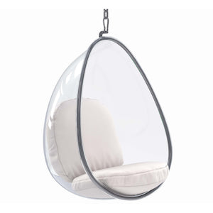 Homeroots 47" White And Silver Acrylic And Faux Leather Oval Balloon Chair   520656