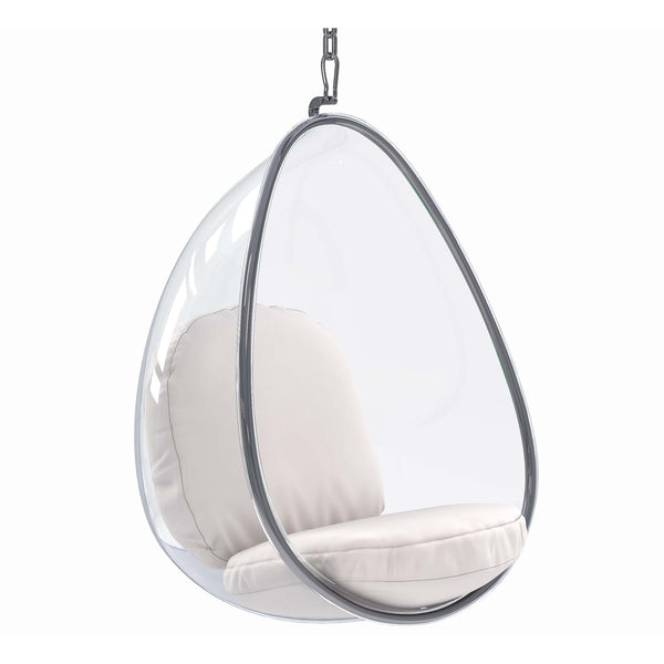 Homeroots 47" White And Silver Acrylic And Faux Leather Oval Balloon Chair   520656