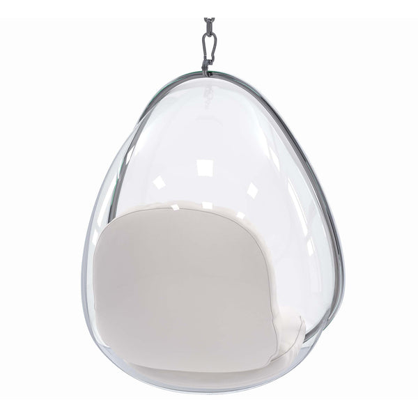 Homeroots 47" White And Silver Acrylic And Faux Leather Oval Balloon Chair   520656