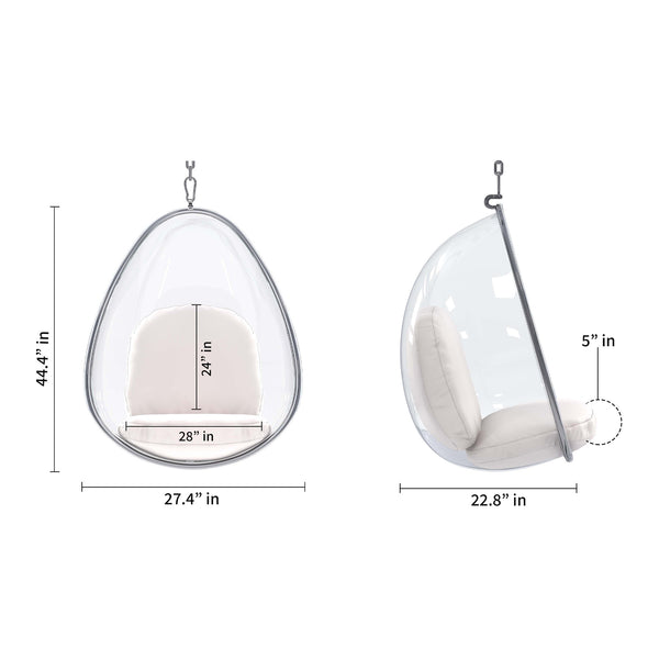 Homeroots 47" White And Silver Acrylic And Faux Leather Oval Balloon Chair   520656