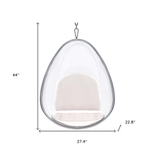 Homeroots 47" White And Silver Acrylic And Faux Leather Oval Balloon Chair   520656