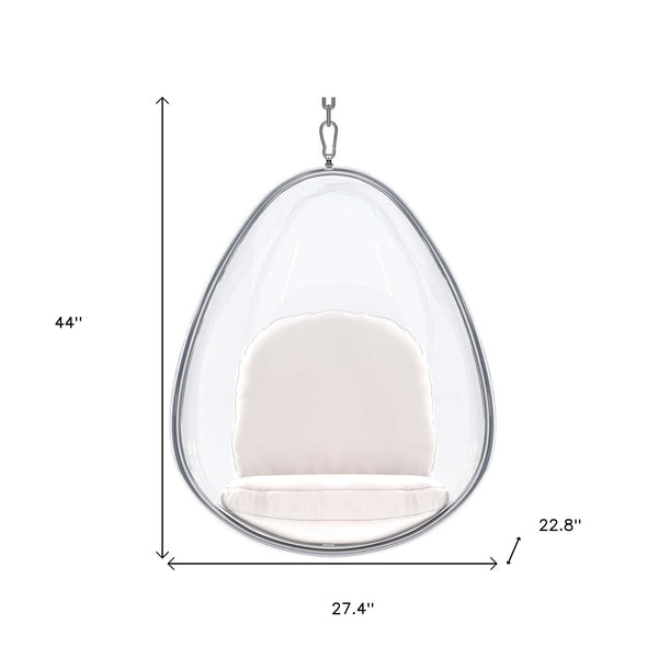 Homeroots 47" White And Silver Acrylic And Faux Leather Oval Balloon Chair   520656