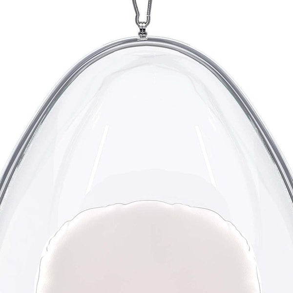 Homeroots 47" White And Silver Acrylic And Faux Leather Oval Balloon Chair   520656